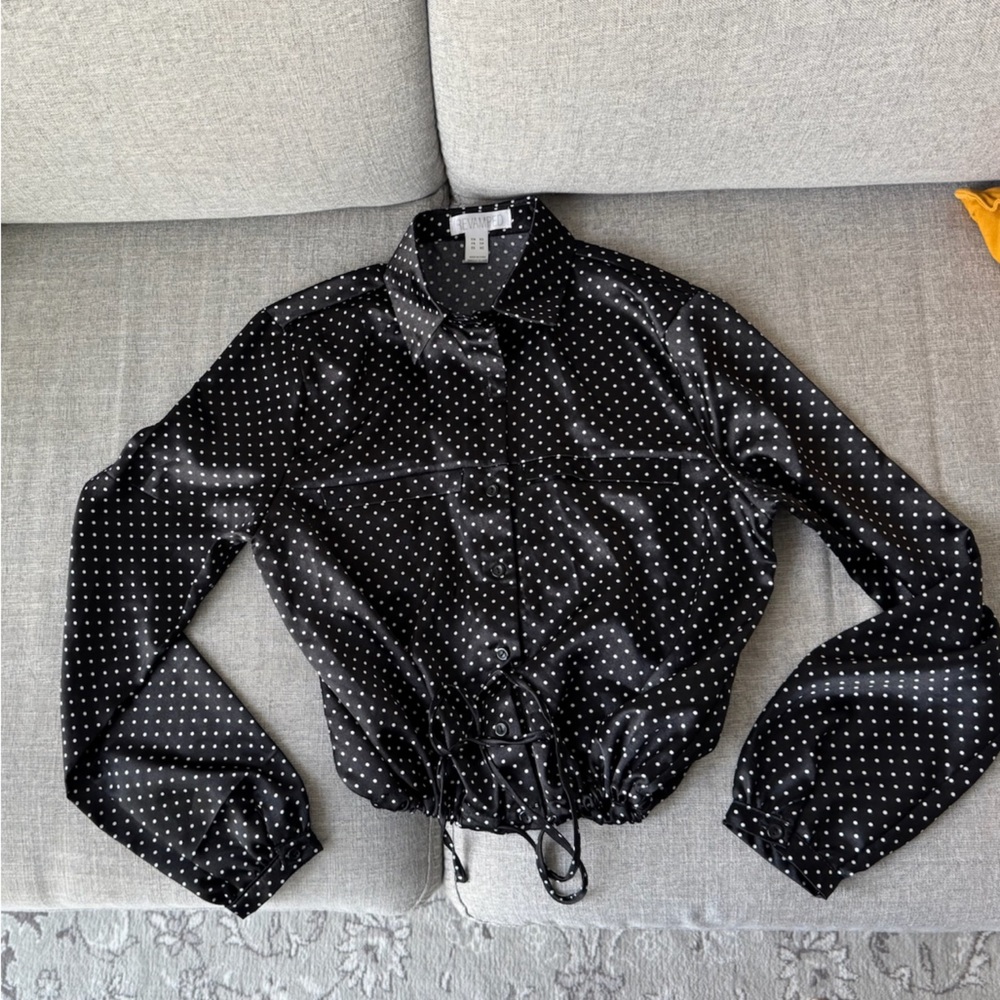 Revamped Black and White Polka Dot Button Down Shirt